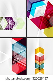 Set of angle and straight lines design abstract backgrounds. Geometric shapes, triangles and arrows with light effects