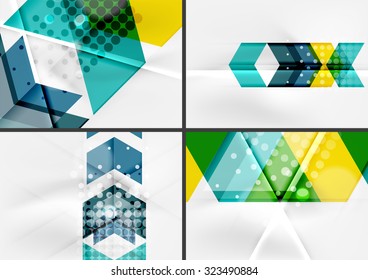 Set of angle and straight lines design abstract backgrounds. Geometric shapes, triangles and arrows with light effects