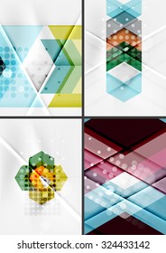 El conjunto de líneas rectas y angulares diseñan fondos abstractos. Formas geométricas, triángulos y flechas con efectos luminosos