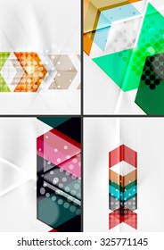 Set of angle and straight lines design abstract backgrounds. Geometric shapes, triangles and arrows with light effects