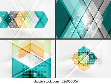 Set of angle and straight lines design abstract backgrounds. Geometric shapes, triangles and arrows with light effects