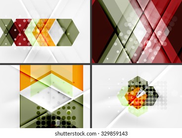 Set of angle and straight lines design abstract backgrounds. Geometric shapes, triangles and arrows with light effects