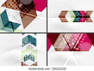 Set of angle and straight lines design abstract backgrounds. Geometric shapes, triangles and arrows with light effects