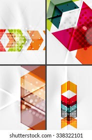 Set of angle and straight lines design abstract backgrounds. Geometric shapes, triangles and arrows with light effects