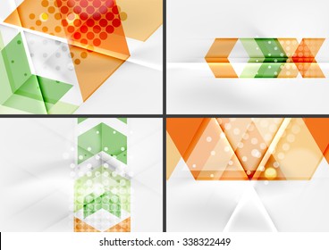 El conjunto de líneas rectas y angulares diseñan fondos abstractos. Formas geométricas, triángulos y flechas con efectos luminosos