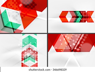 Set Of Angle And Straight Lines Design Abstract Backgrounds. Geometric Shapes, Triangles And Arrows With Light Effects