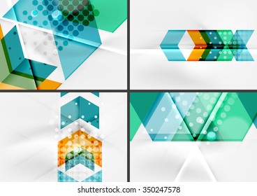 Set of angle and straight lines design abstract backgrounds. Geometric shapes, triangles and arrows with light effects