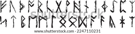 Set of the Anglo-Saxon runes. Runes used by the early Anglo-Saxons as an alphabet in their writing system. Black ink handwriting. Vector Foto stock © 