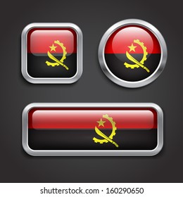 Set of Angola  flag glass buttons, vector illustration