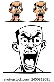 Set of Angry bald man head vector illustration
