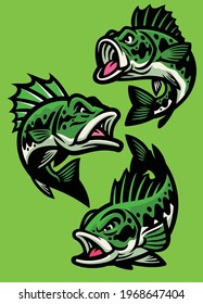 Set Angry Cartoon Largemouth Bass Fish Stock Vector (Royalty Free ...