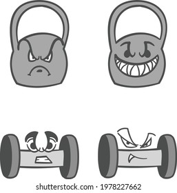 Set of angry Dumbbells and Barbell Exercise Equipment