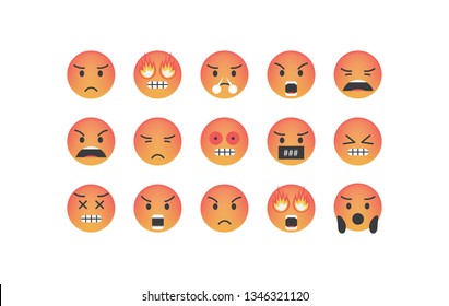 Set of angry emoticon vector isolated on white background. Emoji vector. Smile icon collection. Reactions icon web.
