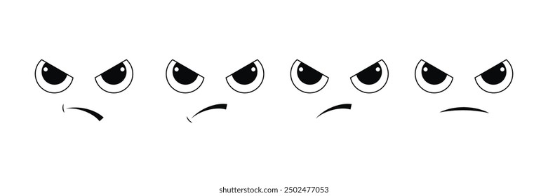 Set of Angry face icon with white background. Upset, disappointed face emoji symbol. vector Illustration.