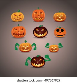 A set of angry Jack lanterns for halloween