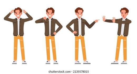 Set of angry office man character vector design. Presentation in various action. People working in office planning, thinking and economic analysis.