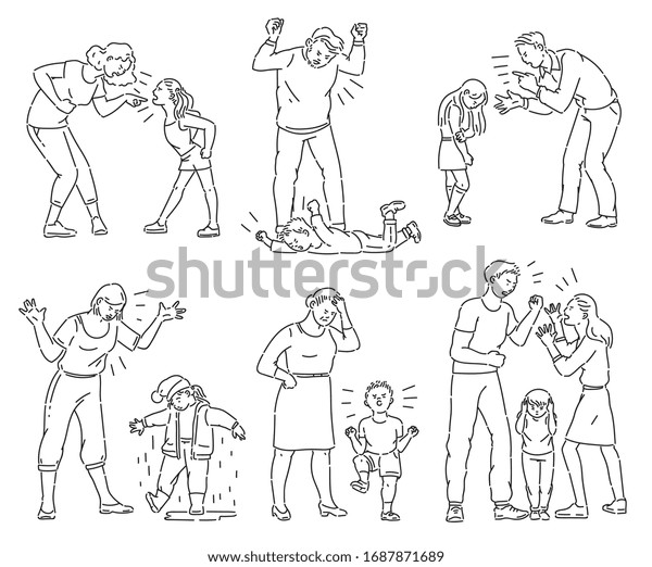 Set Angry Parents Arguing Child Black Stock Vector Royalty Free