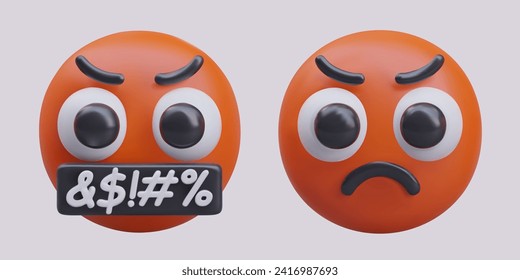 Set of angry red emoticons. Censored swearing. Anger, rage, irritation. Aggressive reaction of user. Creative illustration for showing your mood online