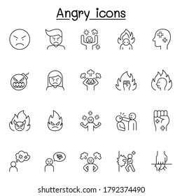 Set of angry Related Vector Line Icons. Contains such Icons as crazy, mad, violence, aggressive, boxing, hit, punch and more
