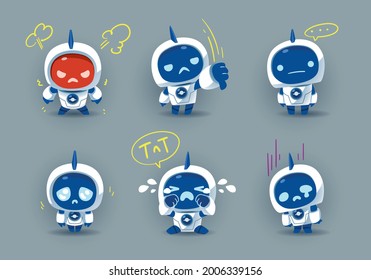 Set Of Angry Sad Cartoon Modren Robots Mascot