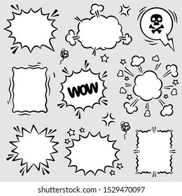 Set of angry and scream comic speech bubbles. Empty comic speech ballons and elements in retro vintage and pop art style..