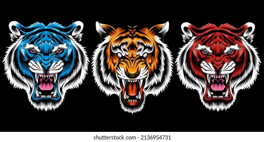 set of angry tiger head vector illustration