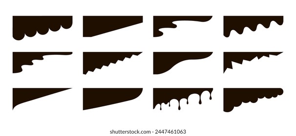 Set of angular abstract design separator header and border for website and app. Divider shapes top and bottom for web page. Different borders for website, banner, app, poster, background