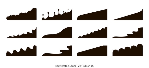 Set of angular abstract design separator header and border for website and app. Divider shapes top and bottom for web page. Different borders for website, banner, app, poster, background