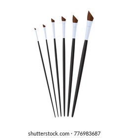 set of angular paint brush stationary, collection of color painting accessory, artist tools, vector illustration
