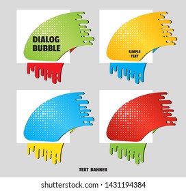 Set of angular text banner in form of brush dab. Flat style. Bright colorful dialogue bubble for message. Speech bubble isolated on white for art template design brochure, booklet, catalog. Vector