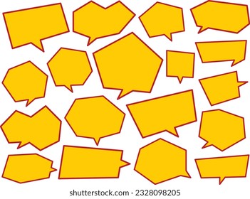 Set of angular yellow speech bubbles with red line edging