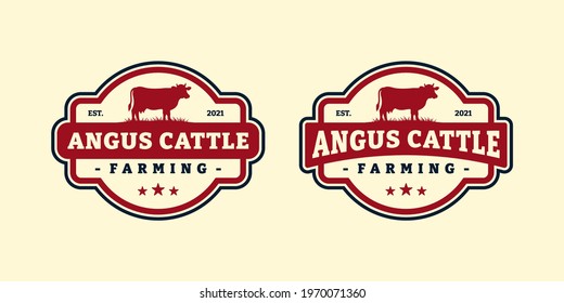 Set of angus cattle logo template design. Vintage cow farm badge vector.
