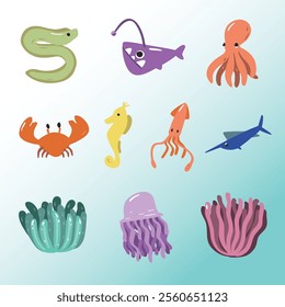 Set Animal Aquatic Vector Sticker