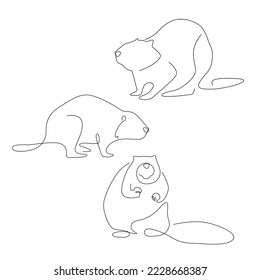 set of animal beaver line art , continuous line. for logo design and prinable