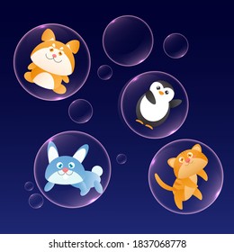 Set animal with bubble, cute cartoon character