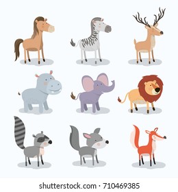 set animal caricature of wildlife in white background vector illustration