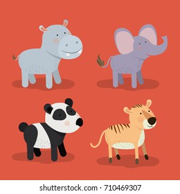 set animal caricature of zoo in color background vector illustration