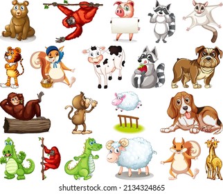 Set of animal cartoon character illustration