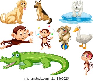 Set of animal cartoon character illustration