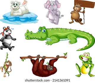 Set of animal cartoon character illustration