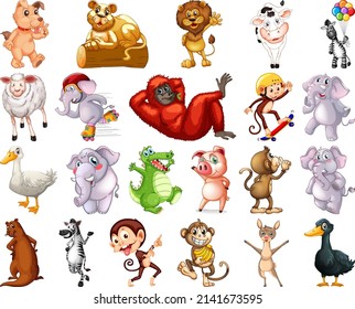 Set of animal cartoon character illustration