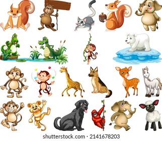 Set of animal cartoon character illustration