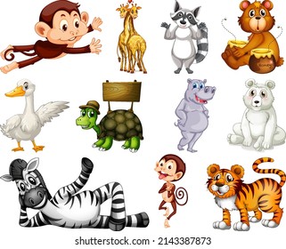 Set of animal cartoon character illustration