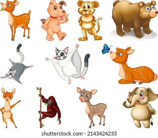 Set of animal cartoon character illustration