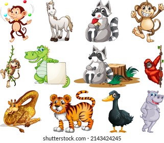 Set of animal cartoon character illustration