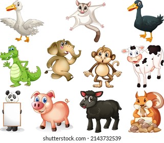 Set of animal cartoon character illustration