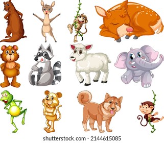 Set of animal cartoon character illustration