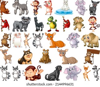 Set of animal cartoon character illustration