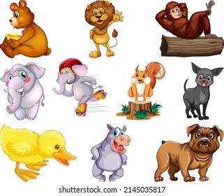 Set of animal cartoon character illustration