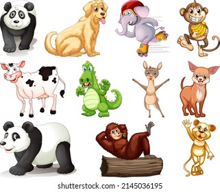 Set of animal cartoon character illustration